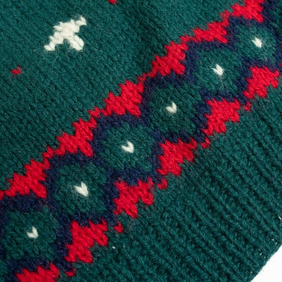 Eddie Bauer Reindeer Wool Sweater Green Nordic Christmas Vintage - Picture 9 of 12